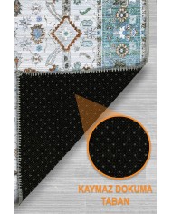 Tanes Şönil Vintage Desenli Pamuk Taban Kaymaz Yıkanabilen Antibakteriyel Salon Halısı