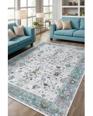 Tanes Şönil Vintage Desenli Pamuk Taban Kaymaz Yıkanabilen Antibakteriyel Salon Halısı