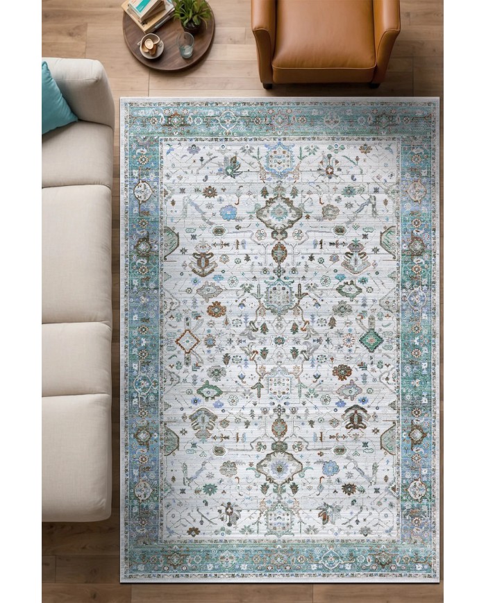 Tanes Şönil Vintage Desenli Pamuk Taban Kaymaz Yıkanabilen Antibakteriyel Salon Halısı