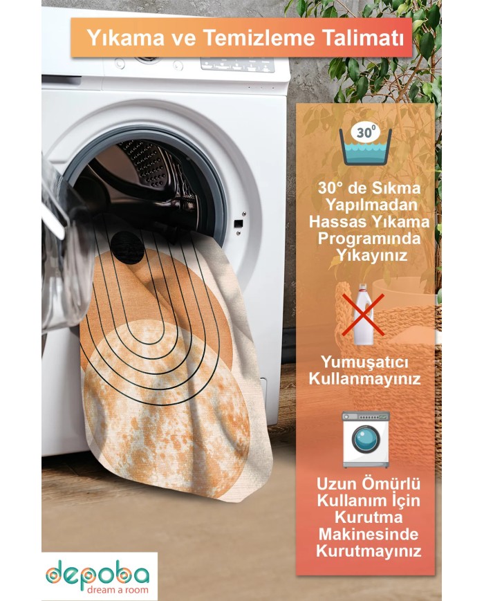 Adeva Modern Şönil Doğal Pamuk Tabanlı Kaymaz Antibakteriyel Yıkanabilir Yuvarlak Salon Halısı