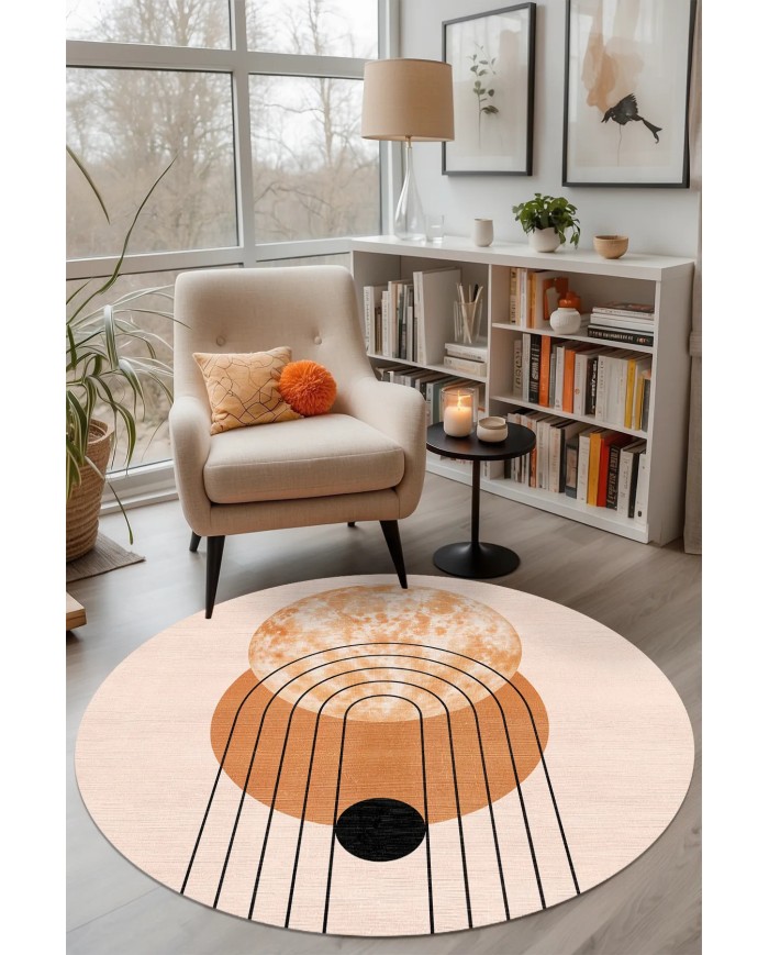 Adeva Modern Şönil Doğal Pamuk Tabanlı Kaymaz Antibakteriyel Yıkanabilir Yuvarlak Salon Halısı