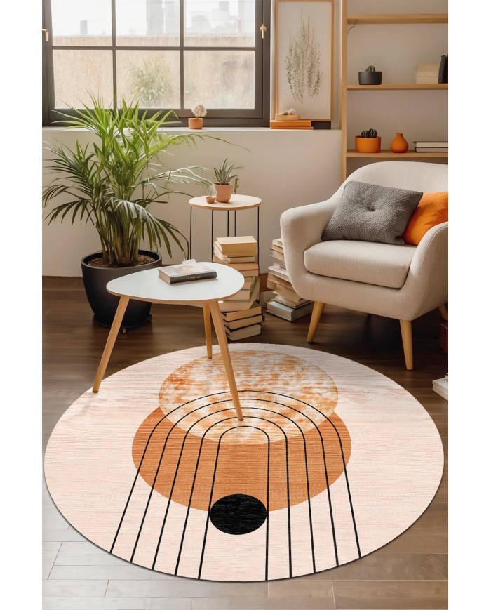 Adeva Modern Şönil Doğal Pamuk Tabanlı Kaymaz Antibakteriyel Yıkanabilir Yuvarlak Salon Halısı