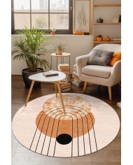 Adeva Modern Şönil Doğal Pamuk Tabanlı Kaymaz Antibakteriyel Yıkanabilir Yuvarlak Salon Halısı