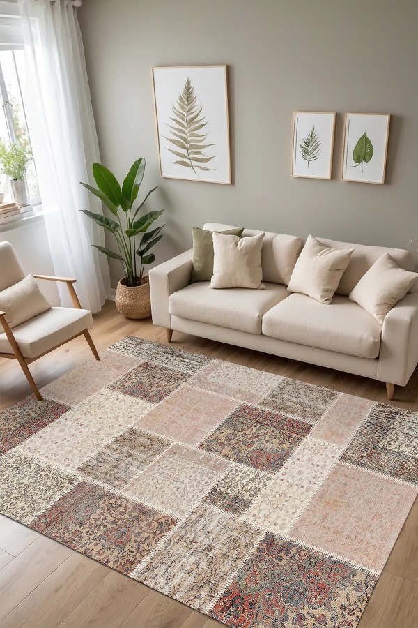 Alfara Şönil Patchwork Desenli Pamuk Taban Kaymaz Yıkanabilen Antibakteriyel Salon Halısı Alfara Şönil Patchwork Desenli Pamuk Taban Kaymaz Yıkanabilen Antibakteriyel Salon Halısı