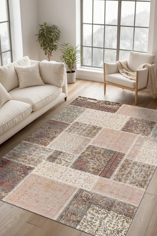 Alfara Şönil Patchwork Desenli Pamuk Taban Kaymaz Yıkanabilen Antibakteriyel Salon Halısı Alfara Şönil Patchwork Desenli Pamuk Taban Kaymaz Yıkanabilen Antibakteriyel Salon Halısı