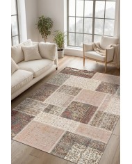 Alfara Şönil Patchwork Desenli Pamuk Taban Kaymaz Yıkanabilen Antibakteriyel Salon Halısı