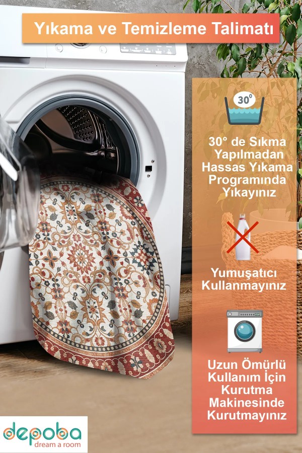 Yonza Vintage Şönil Doğal Pamuk Tabanlı Kaymaz Antibakteriyel Yıkanabilir Yuvarlak Salon Halısı Yonza Vintage Şönil Doğal Pamuk Tabanlı Kaymaz Antibakteriyel Yıkanabilir Yuvarlak Salon Halısı