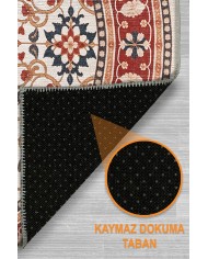 Yonza Vintage Şönil Doğal Pamuk Tabanlı Kaymaz Antibakteriyel Yıkanabilir Yuvarlak Salon Halısı