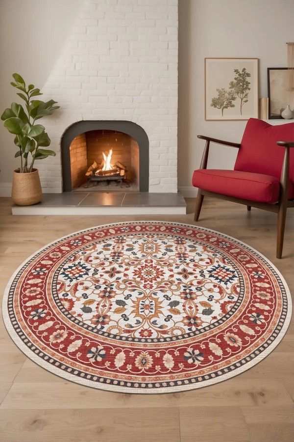 Yonza Vintage Şönil Doğal Pamuk Tabanlı Kaymaz Antibakteriyel Yıkanabilir Yuvarlak Salon Halısı Yonza Vintage Şönil Doğal Pamuk Tabanlı Kaymaz Antibakteriyel Yıkanabilir Yuvarlak Salon Halısı