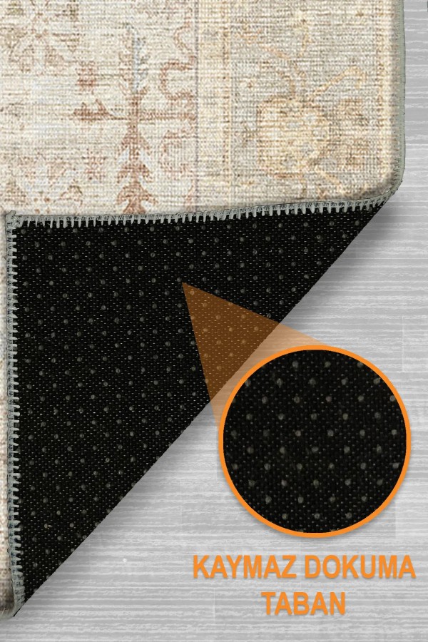 Nalera Şönil Vintage Desenli Pamuk Taban Kaymaz Yıkanabilen Antibakteriyel Yolluk