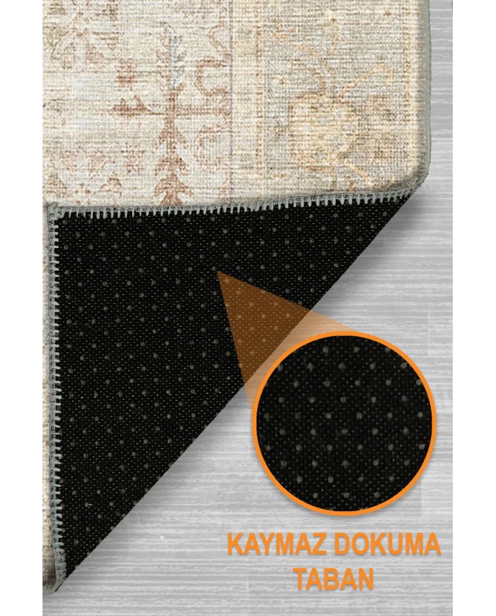Nalera Şönil Vintage Desenli Pamuk Taban Kaymaz Yıkanabilen Antibakteriyel Yolluk