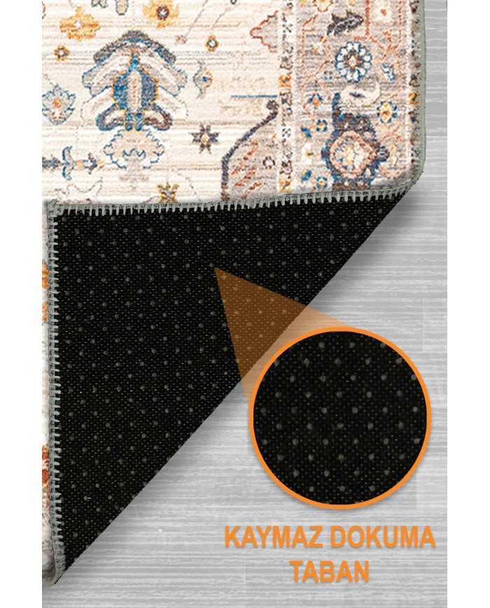Panare Şönil Vintage Desenli Pamuk Taban Kaymaz Yıkanabilen Antibakteriyel Salon Halısı