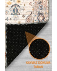 Panare Şönil Vintage Desenli Pamuk Taban Kaymaz Yıkanabilen Antibakteriyel Salon Halısı