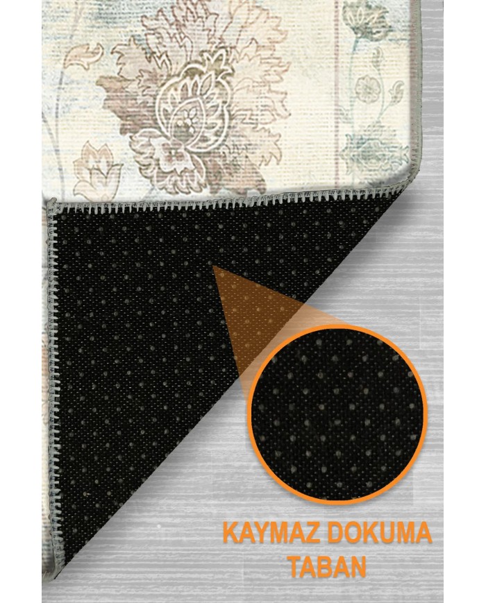 Delas Şönil Vintage Desenli Pamuk Taban Kaymaz Yıkanabilen Antibakteriyel Yolluk