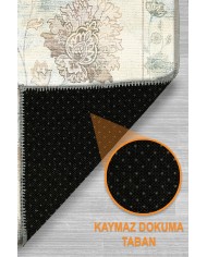Delas Şönil Vintage Desenli Pamuk Taban Kaymaz Yıkanabilen Antibakteriyel Salon Halısı