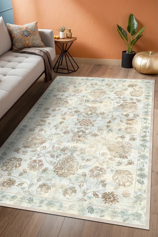 Delas Şönil Vintage Desenli Pamuk Taban Kaymaz Yıkanabilen Antibakteriyel Salon Halısı Delas Şönil Vintage Desenli Pamuk Taban Kaymaz Yıkanabilen Antibakteriyel Salon Halısı
