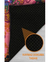 Alona Şönil Vintage Desenli Pamuk Taban Kaymaz Yıkanabilen Antibakteriyel Salon Halısıı