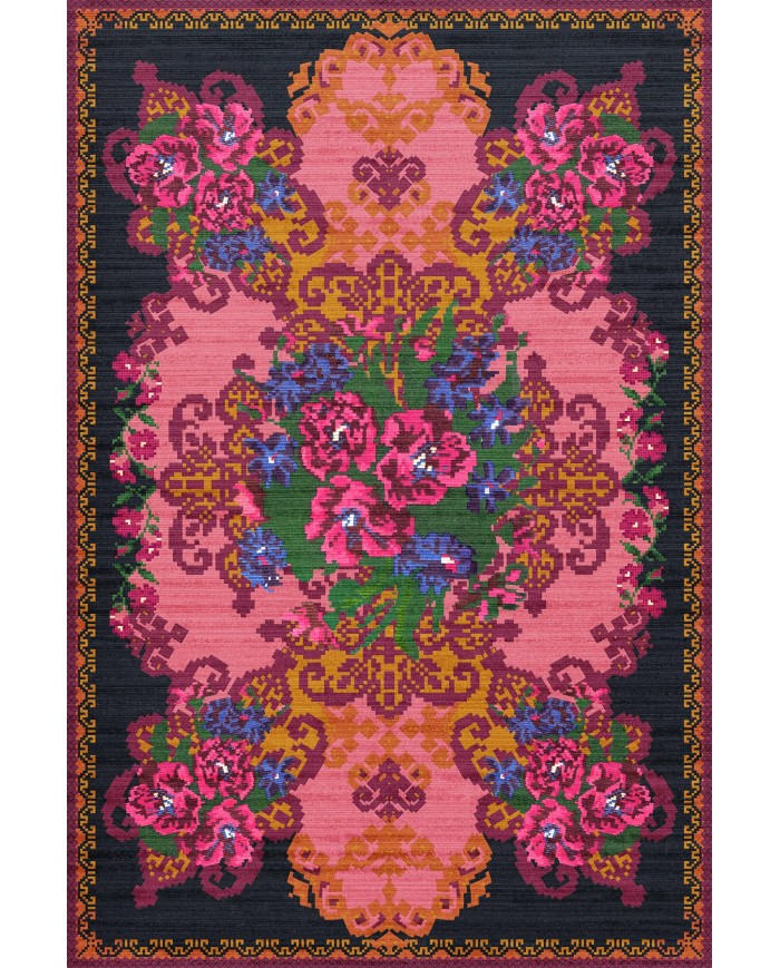 Alona Şönil Vintage Desenli Pamuk Taban Kaymaz Yıkanabilen Antibakteriyel Salon Halısıı