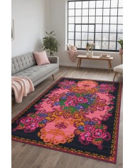 Alona Şönil Vintage Desenli Pamuk Taban Kaymaz Yıkanabilen Antibakteriyel Salon Halısıı