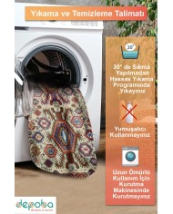 Emara Modern Şönil Doğal Pamuk Tabanlı Kaymaz Antibakteriyel Yıkanabilir Kilim Salon Halısı