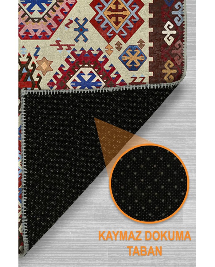 Emara Modern Şönil Doğal Pamuk Tabanlı Kaymaz Antibakteriyel Yıkanabilir Kilim Salon Halısı