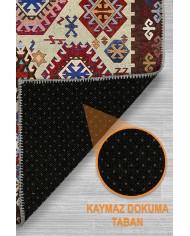 Emara Modern Şönil Doğal Pamuk Tabanlı Kaymaz Antibakteriyel Yıkanabilir Kilim Salon Halısı