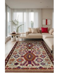 Emara Modern Şönil Doğal Pamuk Tabanlı Kaymaz Antibakteriyel Yıkanabilir Kilim Salon Halısı