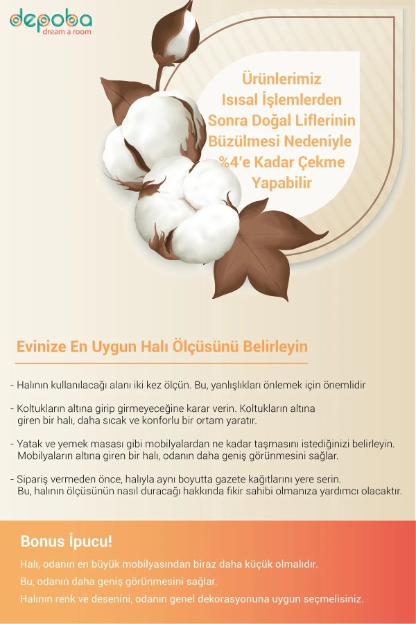 Flon Çiçek Desenli Şönil Pamuk Taban Kaymaz Yıkanabilen Antibakteriyel Salon Halısı