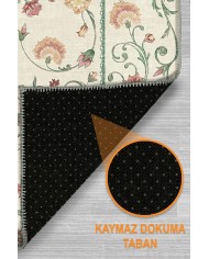 Flon Çiçek Desenli Şönil Pamuk Taban Kaymaz Yıkanabilen Antibakteriyel Salon Halısı