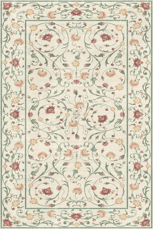 Flon Çiçek Desenli Şönil Pamuk Taban Kaymaz Yıkanabilen Antibakteriyel Salon Halısı