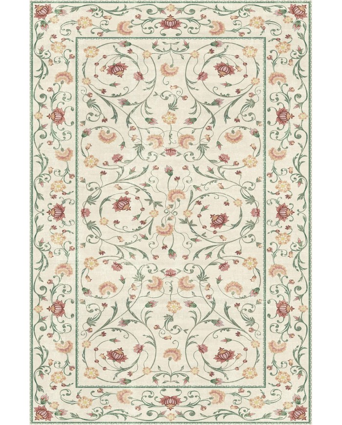 Flon Çiçek Desenli Şönil Pamuk Taban Kaymaz Yıkanabilen Antibakteriyel Salon Halısı