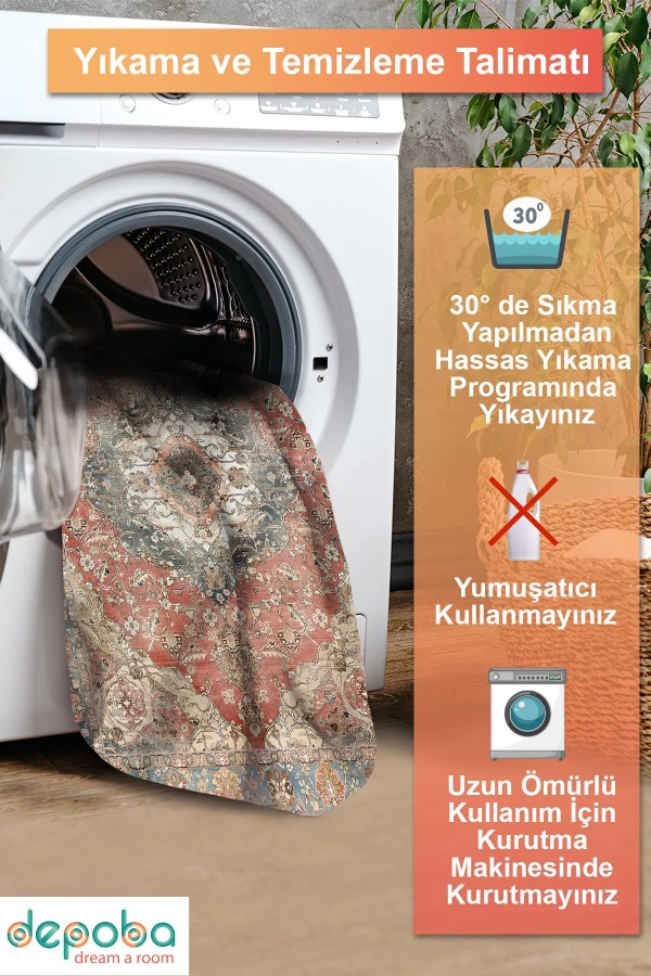 Evada Şönil Vintage Desenli Pamuk Taban Kaymaz Yıkanabilen Antibakteriyel Salon Halısı Evada Şönil Vintage Desenli Pamuk Taban Kaymaz Yıkanabilen Antibakteriyel Salon Halısı