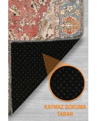 Evada Şönil Vintage Desenli Pamuk Taban Kaymaz Yıkanabilen Antibakteriyel Salon Halısı