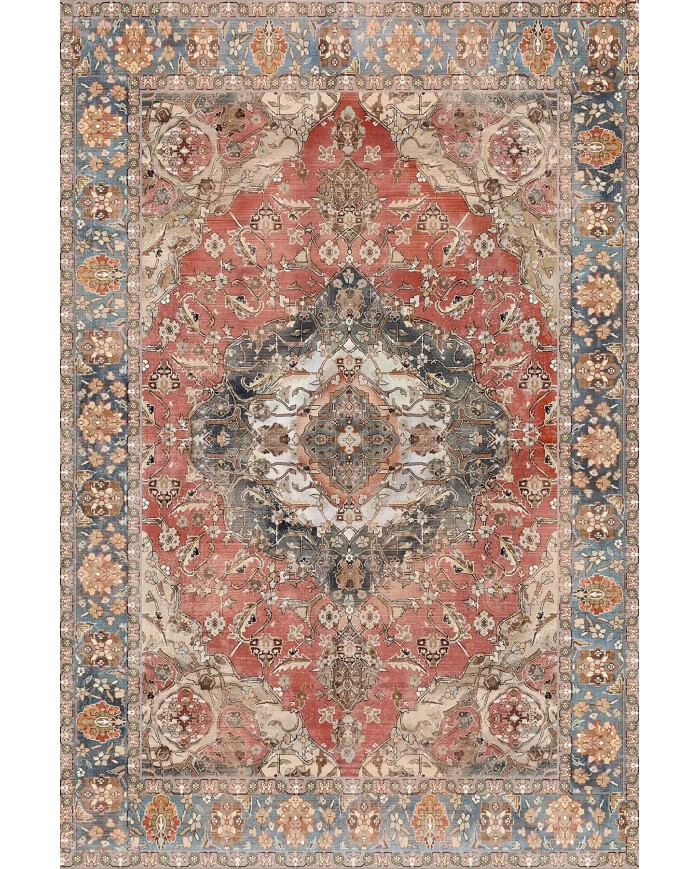 Evada Şönil Vintage Desenli Pamuk Taban Kaymaz Yıkanabilen Antibakteriyel Salon Halısı