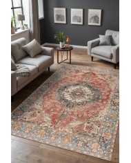 Evada Şönil Vintage Desenli Pamuk Taban Kaymaz Yıkanabilen Antibakteriyel Salon Halısı