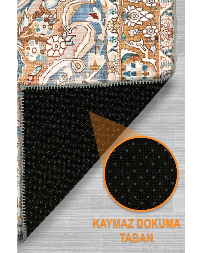 Maral Şönil Vintage Desenli Pamuk Taban Kaymaz Yıkanabilen Antibakteriyel Salon Halısı