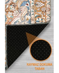 Maral Şönil Vintage Desenli Pamuk Taban Kaymaz Yıkanabilen Antibakteriyel Salon Halısı
