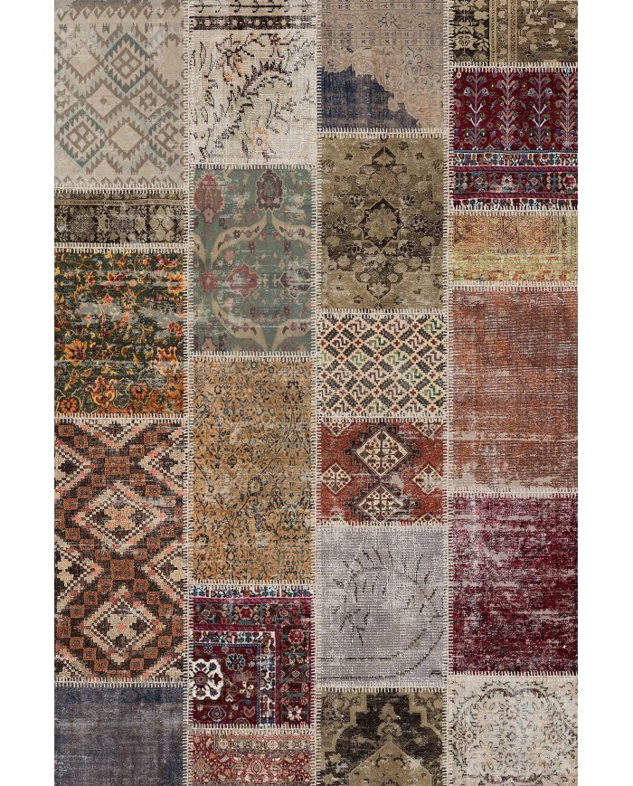 Flona Patchwork Şönil Doğal Pamuk Tabanlı Kaymaz Antibakteriyel Yıkanabilir Çevre Dostu Salon Halısı