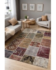 Flona Patchwork Şönil Doğal Pamuk Tabanlı Kaymaz Antibakteriyel Yıkanabilir Çevre Dostu Salon Halısı