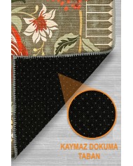 Serem Şönil Vintage Desenli Pamuk Taban Kaymaz Yıkanabilen Antibakteriyel Salon Halısı