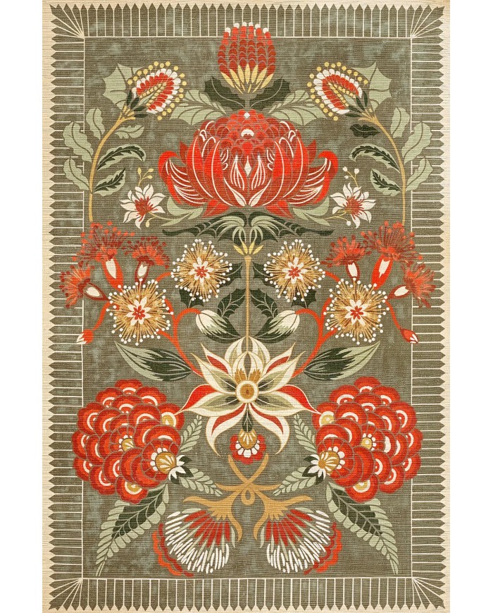 Serem Şönil Vintage Desenli Pamuk Taban Kaymaz Yıkanabilen Antibakteriyel Salon Halısı