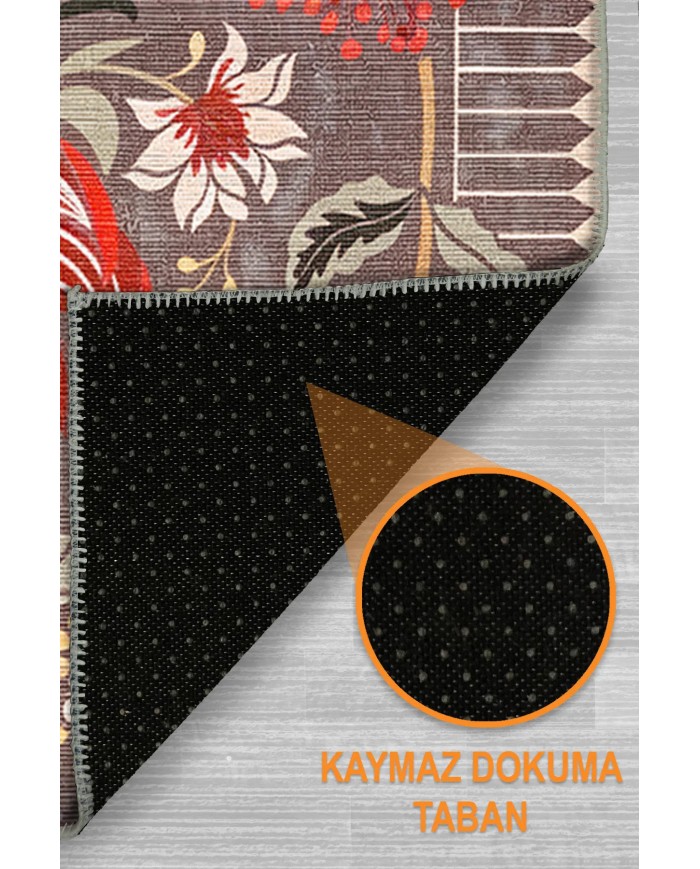 Rano Şönil Vintage Desenli Pamuk Taban Kaymaz Yıkanabilen Antibakteriyel Salon Halısı