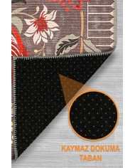 Rano Şönil Vintage Desenli Pamuk Taban Kaymaz Yıkanabilen Antibakteriyel Salon Halısı