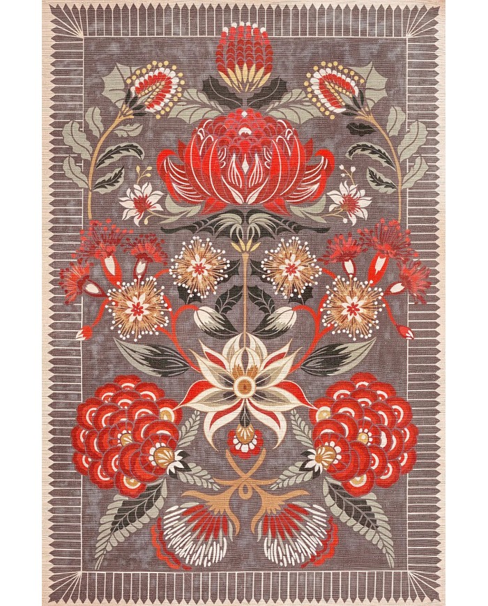 Rano Şönil Vintage Desenli Pamuk Taban Kaymaz Yıkanabilen Antibakteriyel Salon Halısı