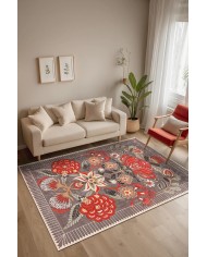 Rano Şönil Vintage Desenli Pamuk Taban Kaymaz Yıkanabilen Antibakteriyel Salon Halısı