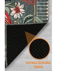 Lelna Şönil Vintage Desenli Pamuk Taban Kaymaz Yıkanabilen Antibakteriyel Salon Halısı