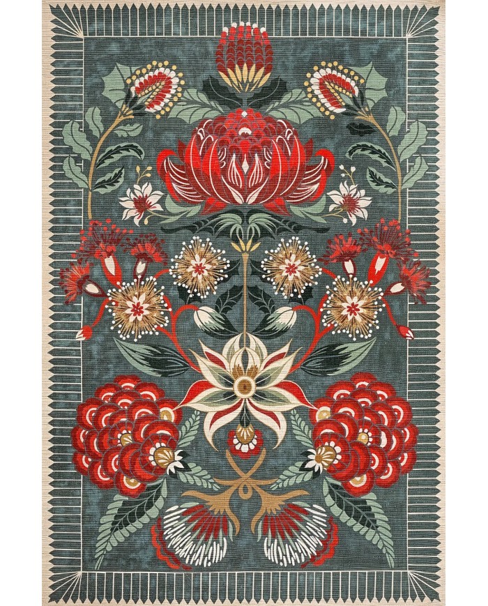 Lelna Şönil Vintage Desenli Pamuk Taban Kaymaz Yıkanabilen Antibakteriyel Salon Halısı