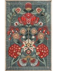 Lelna Şönil Vintage Desenli Pamuk Taban Kaymaz Yıkanabilen Antibakteriyel Salon Halısı