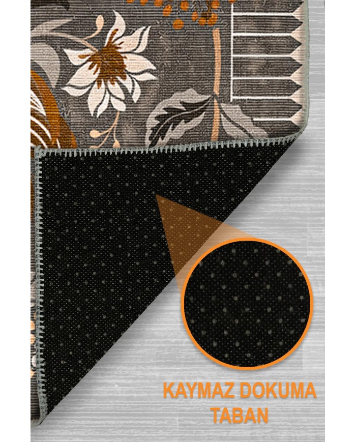 Moza Şönil Vintage Desenli Pamuk Taban Kaymaz Yıkanabilen Antibakteriyel Salon Halısı