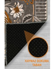 Moza Şönil Vintage Desenli Pamuk Taban Kaymaz Yıkanabilen Antibakteriyel Salon Halısı